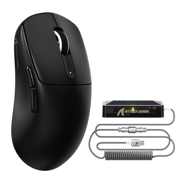 ATTACK SHARK V5 Wireless Gaming Mouse, Tri-Mode 2.4G/USB-C Wired/Bluetooth, PAW3950MAX Sensor, 42000 DPI, 55g Ultra-Lightweight Design, Nordic 52840 MCU, Black