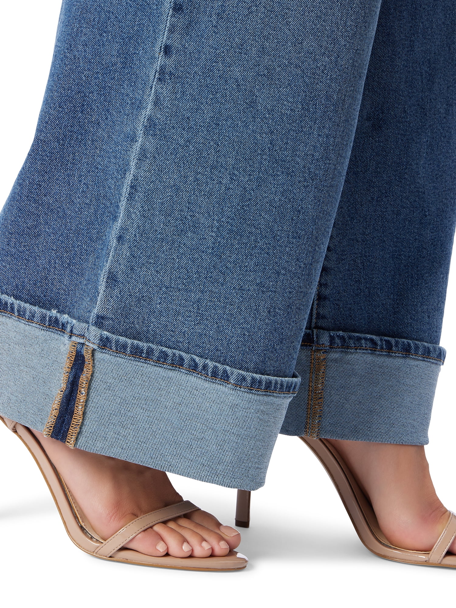 Jessica Simpson Women's and Women's Plus Freesia Wide Leg Cuffed Jeans, 32" Inseam, Sizes 2-24W