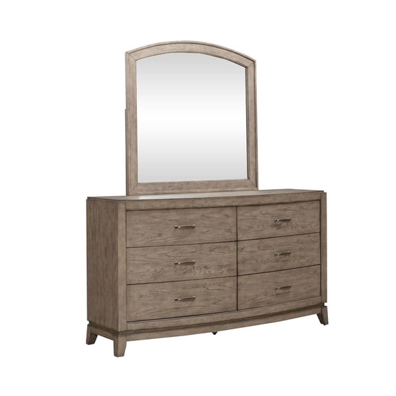 Liberty Furniture Avalon Dresser & Mirror for Bedroom - Burnished Beige Oak Wood