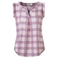 thumbnail image 3 of Doublju Womens Ruffle Cap Sleeveless Slit Neckline Loose Fit Plaid Stylish Top, 3 of 4