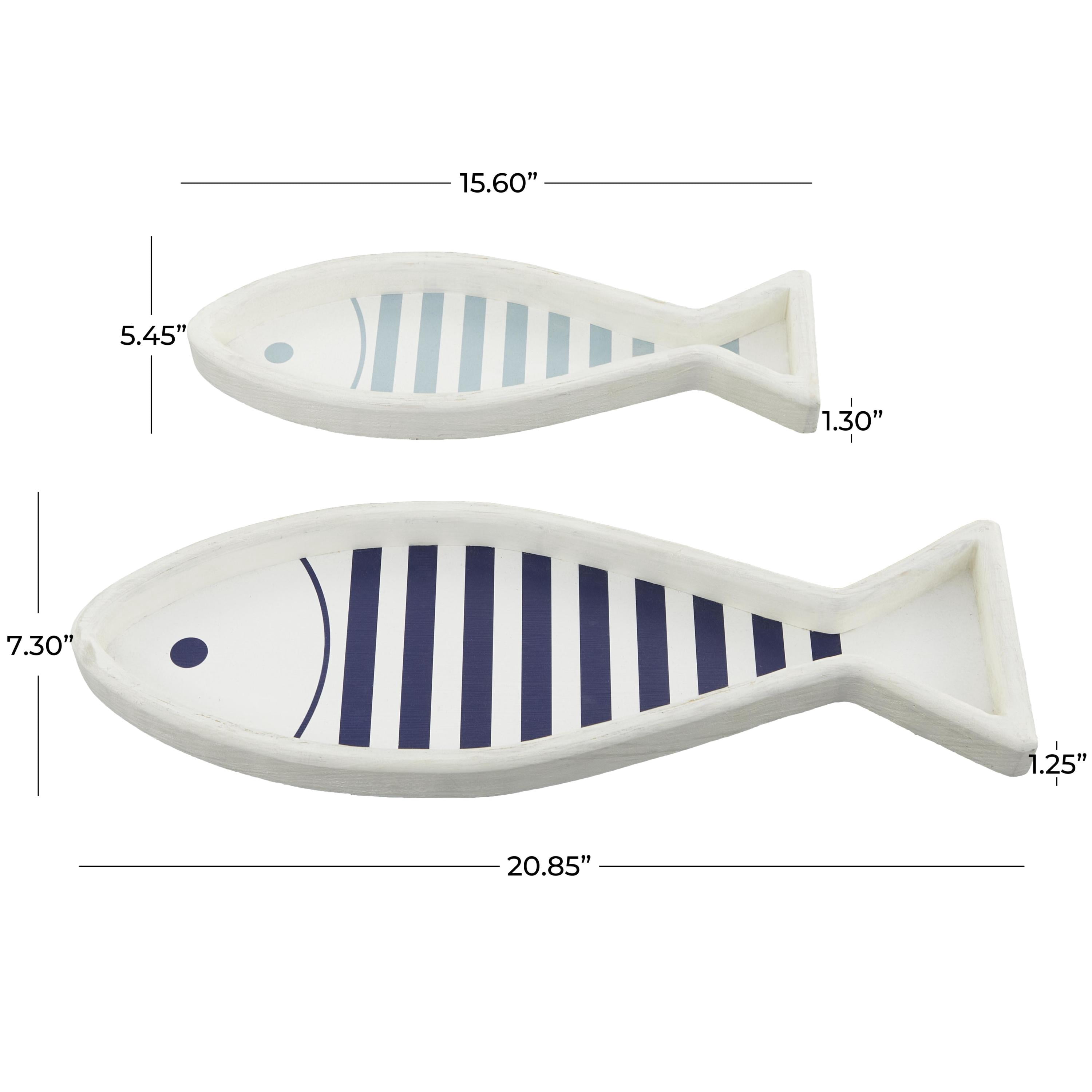 DecMode 21", 16"W White Wood Fish Tray, 2-Pieces