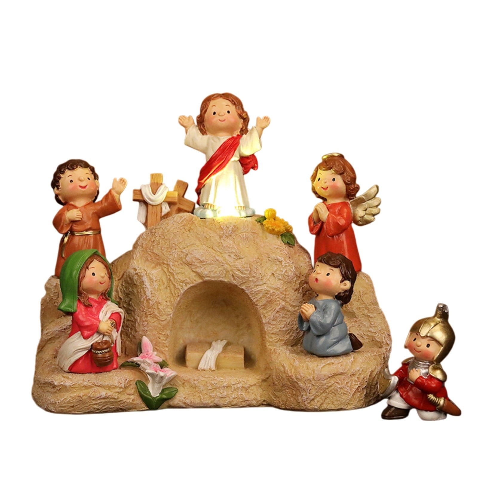 Christmas Nativity&Easter Empty Tomb Resurrection Scene-Little People Miniature Manger Figurines Jesus Statue,Indoor Holiday Decorative Gift for Home,Nativity Scene for Christmas Easter Decorations