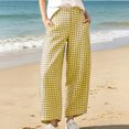thumbnail image 6 of Cagogo Women Plus Size Wide Leg High Waisted Trousers with Pockets Plaid Casual Loose Ankle Pants Travel Vacation Work Lounge Clothes, Yellow 3XL, 6 of 8