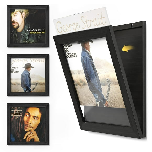 Emfogo Vinyl Record Frame Wall Front Opening, 3-Pack Album Frames for Vinyl Records Display, Vinyl Frame for 12x12 Inch LP Vinyl Record Cover Display (3 Pack/Black)