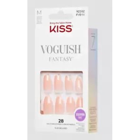 KISS Voguish Fantasy, Press On Nails, Kindred, Beige, Medium Almond, 28 Count