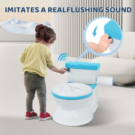 Baokaler Realistic Potty Chair with Flush Button and Sound, Potty Training Toilet for Baby boys and Girls, Toddler Potty Training Seat, Blue