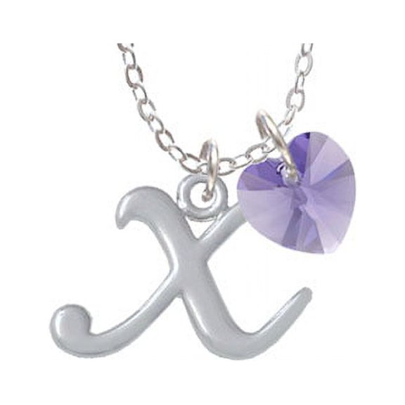 Small Gelato Script Initial - X - - Hot Purple Crystal Heart Sophia Necklace, 18" 1"