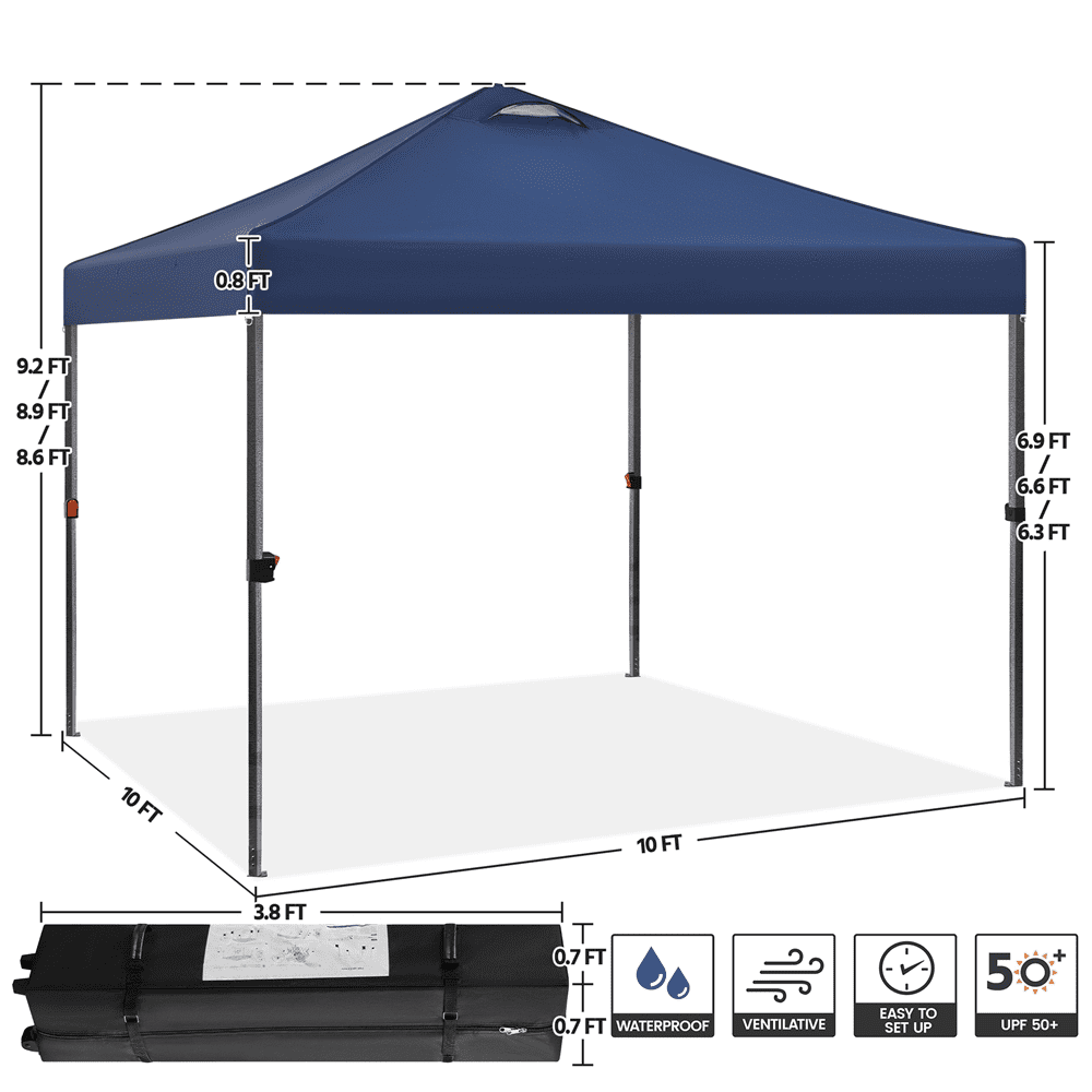 Renwick 10×10ft Height-adjustable Outdoor Pop Up Canopy Tent, Navy Blue