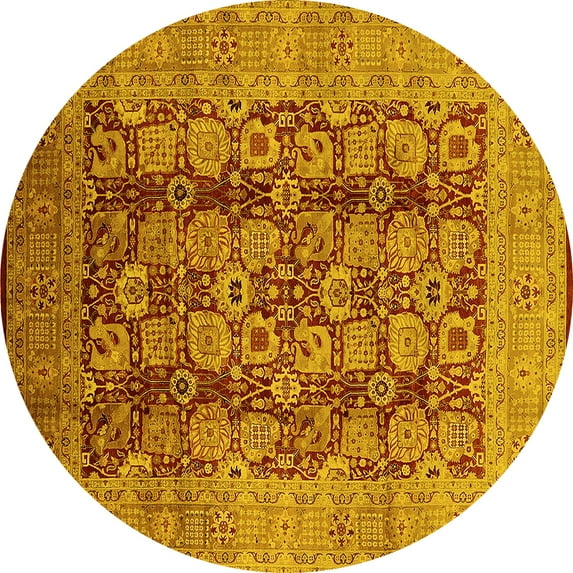 Ahgly Company Indoor Round Oriental Yellow Industrial Area Rugs, 3' Round