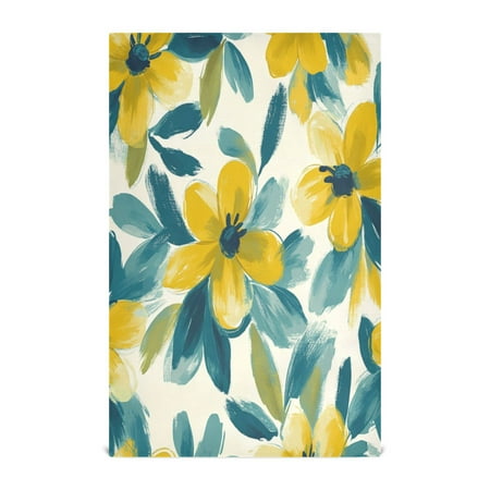 

WOBOGO Yellow and Teal Flowers Kitchen Towel 6 Piece Large Cotton Dishcloth Premium Absorbency Set with Hanging Loop