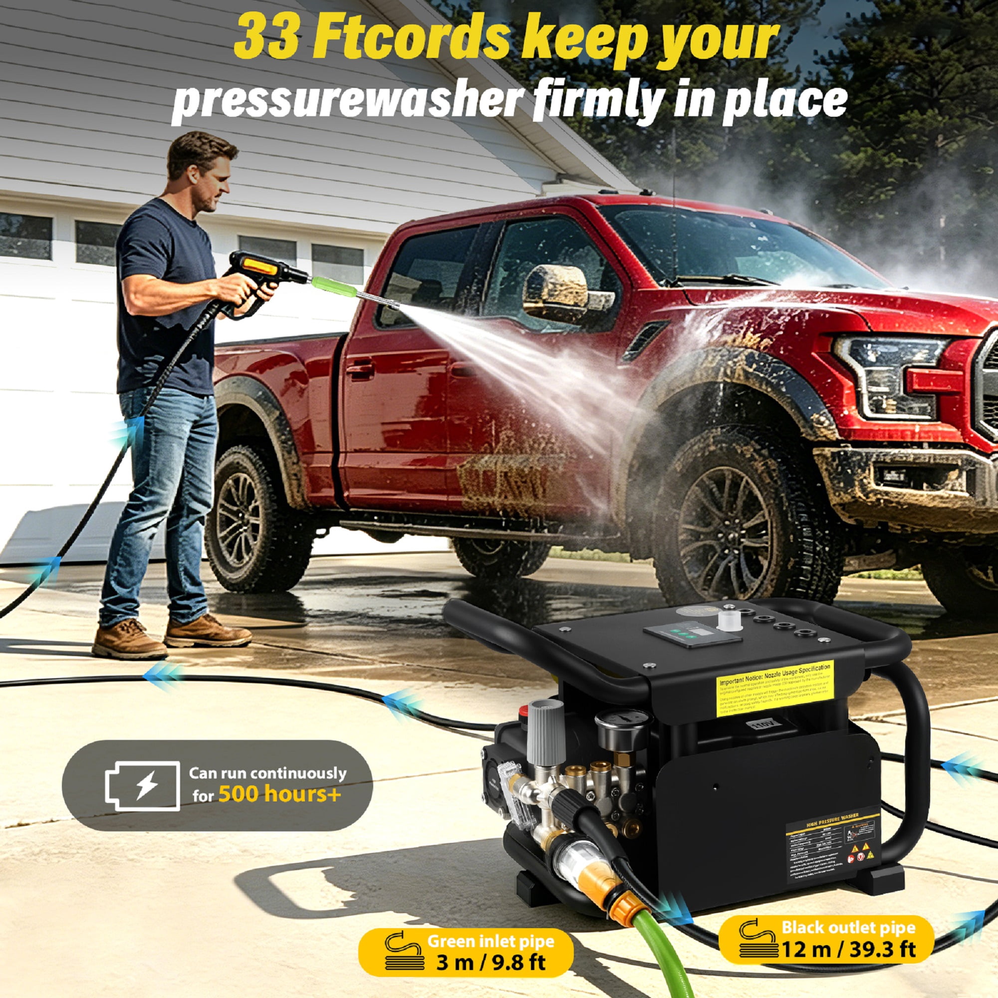 Pressure Washer, 2100PSI 3.17GPM 40ft Hose 7 Nozzles Commercial High Pressure Washer for Cars Fences Driveways Patios
