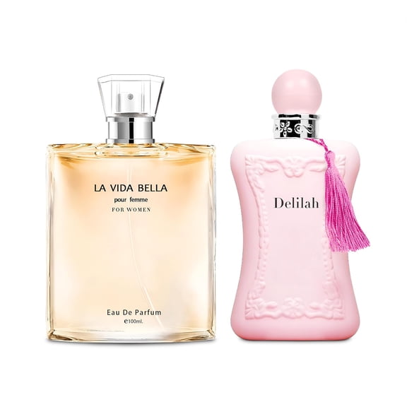 La Vida Bella & Delilah Parfum, Perfume Gift Set for Women, Perfume for Women, Jasmine Vanilla Musk, Long Lasting Fragrance for Women 100ml*2
