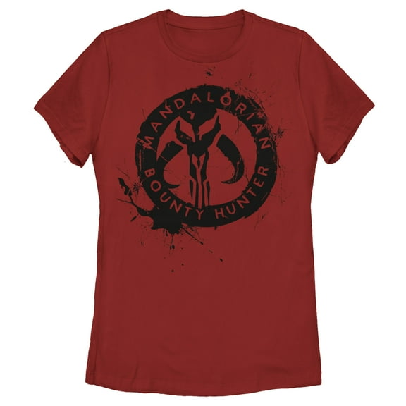 Women's Star Wars: The Mandalorian Paint Splatter Emblem Graphic Tee Red 2X Large