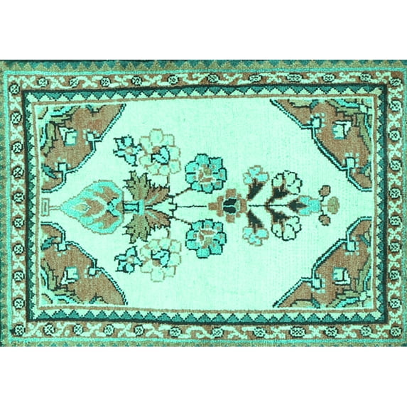 Ahgly Company Machine Washable Indoor Rectangle Animal Turquoise Blue Traditional Area Rugs, 5' x 7'
