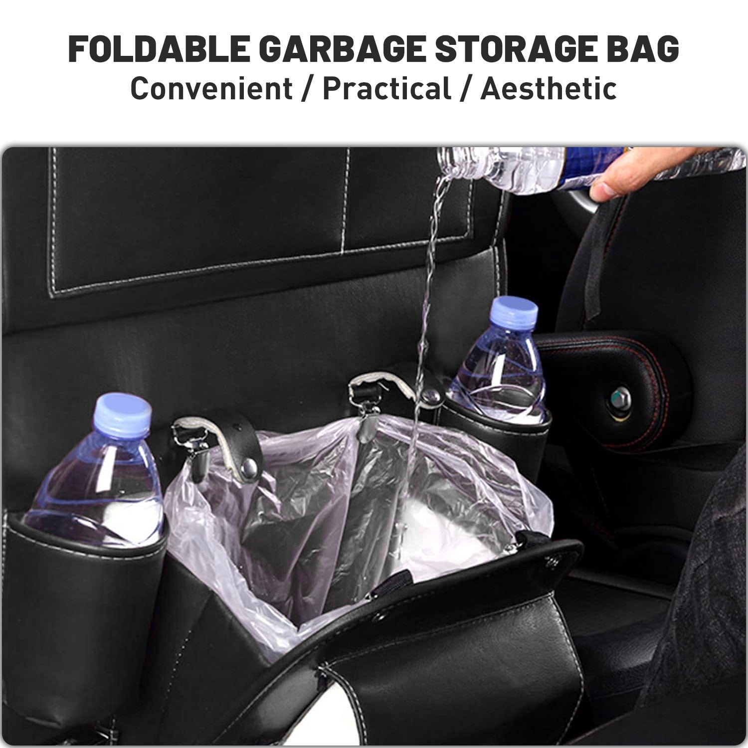 ASKITO 2PCS Car Backseat Organizer with Foldable Tray, PU Leather Universal Car Seat Protector for Kids, Pets & Travel Accessories, Black