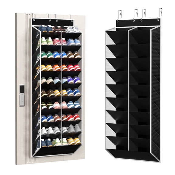 KEEPJOY 20-30 Pairs Over the Door Shoe Organizer, Hanging Shoe Rack with 20 Wide Deep Pockets, Mesh Door Shoe Holder for Sneakers, Boots, Black