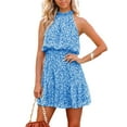 thumbnail image 1 of Summer Floral Printing Bohemian Halter Neck Sleeveless Chiffon Dress, 1 of 4