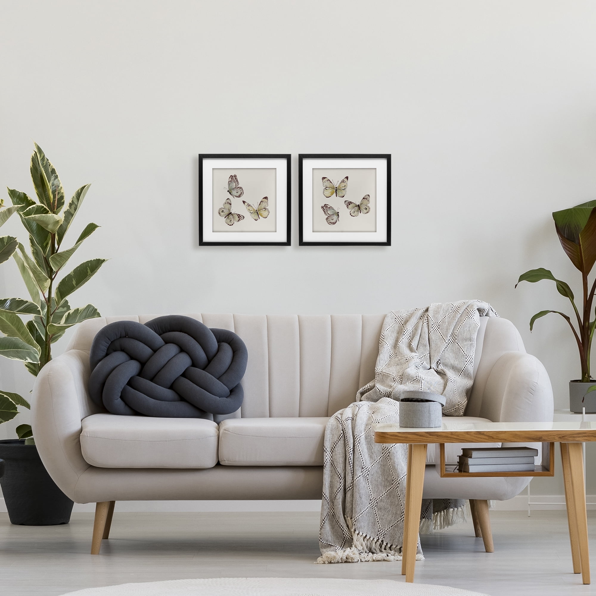 Stupell Industries Flight of Butterflies on Beige 2 Piece Black Framed Print Under Glass Set, design by Patricia Pinto