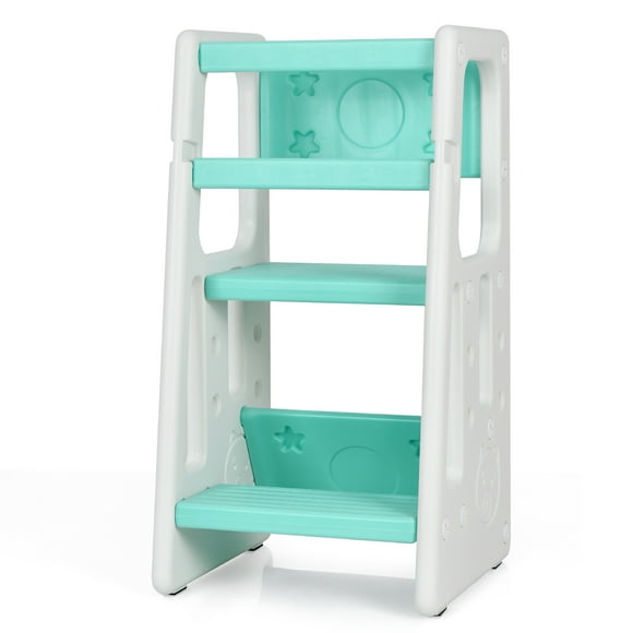 Costway Kids Kitchen Step Stool with Double Safety Rails Toddler Learning Stool Green