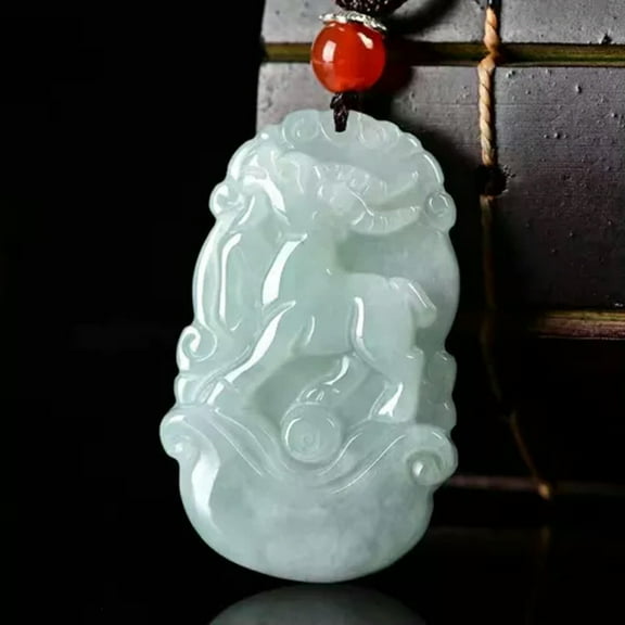HOOUN Chinese Natural Jadeite Jade Pendant Twelve Zodiac Animal Pendant Women Men-Sheep