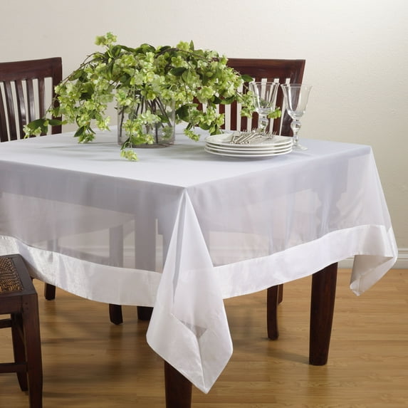 Embroidered Sheer Elegance Design Tablecloth - 2 Sizes (72" Square, White)