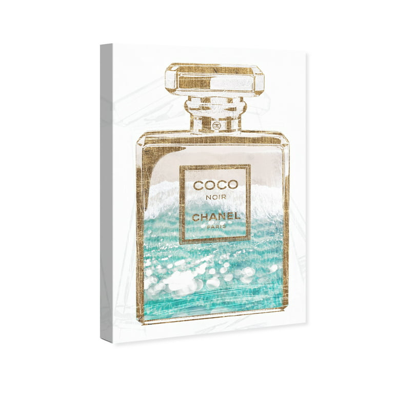 Runway Avenue Fashion and Glam Wall Art Canvas Prints 'Coco Water Love'  Perfumes - Blue, Gold 