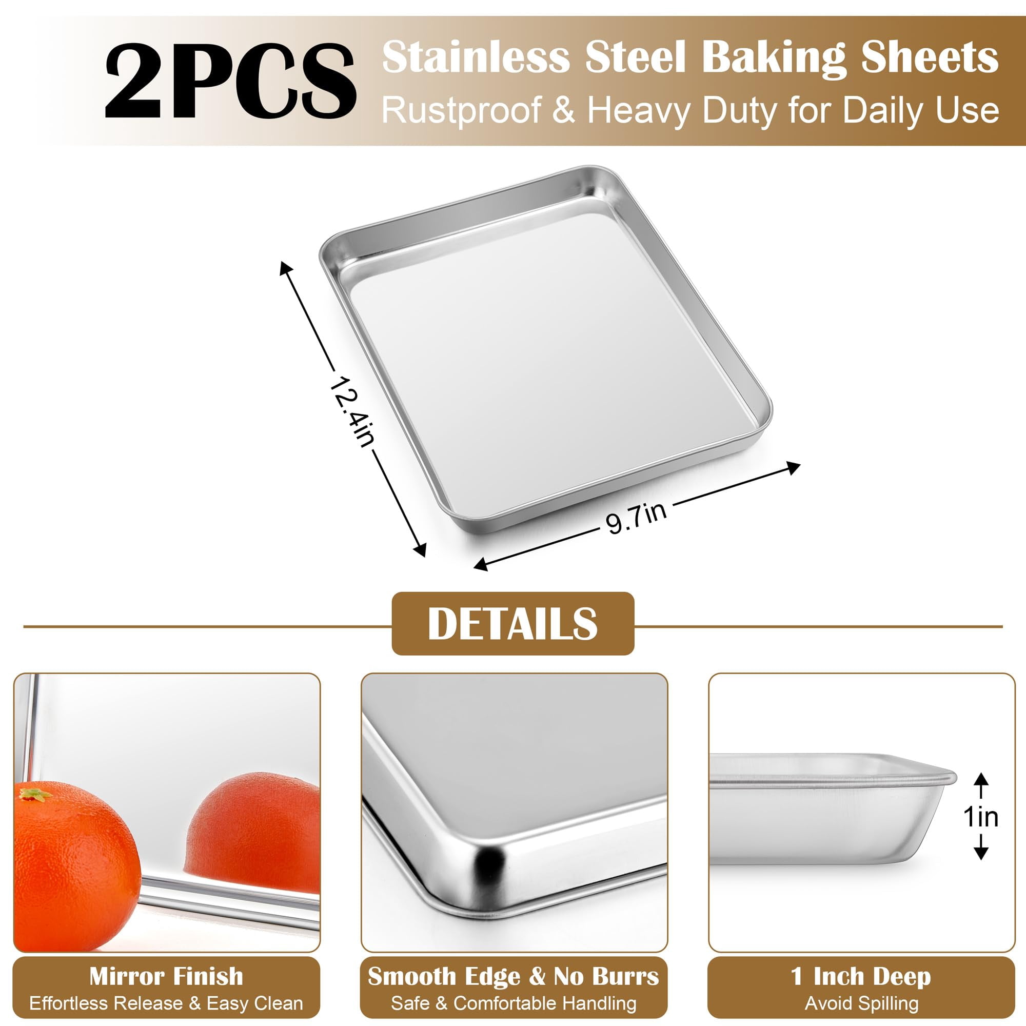 Baking Sheet Set with Wire Racks, Stainless Steel, 2 Pans + 2 Racks, 12.4''x9.7''