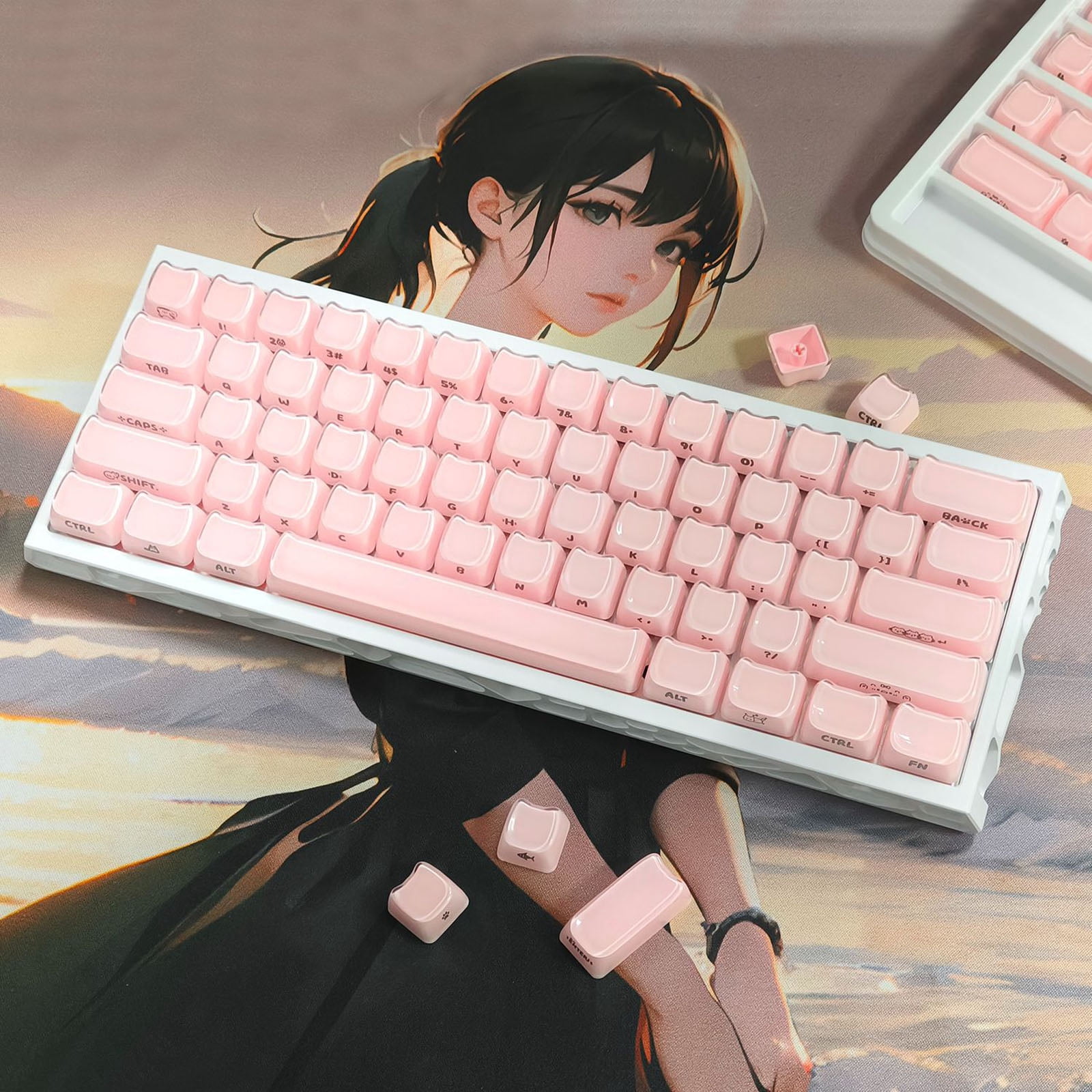 MAO Ergonomic Profile 119 Key Keycap Set In Frosted Jelly Finish With Side Printed Characters For Gaming Keyboards