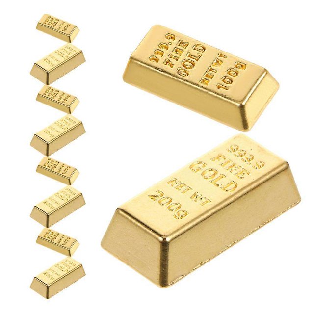 10pcs Miniature Gold Bricks Model Simulation Golden Bar Dollhouse Decorative Metal Brick Blocks for DIY Crafts Home Decor Photography Props