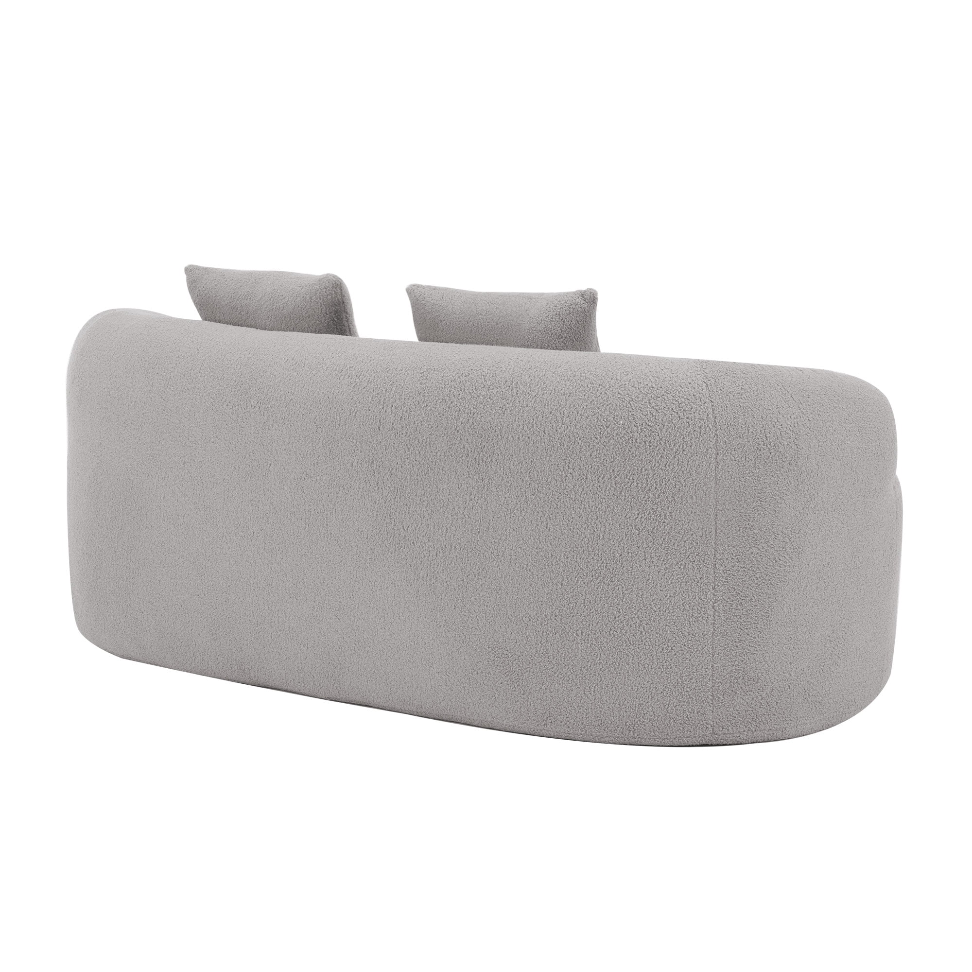 Grey Curved Loveseat Sofa with Round Armrest, Teddy Velvet Fabric Compression Couch with 2 Pillows, Cream Couch for Small Space, Living Room, Bedroom, No Assembly