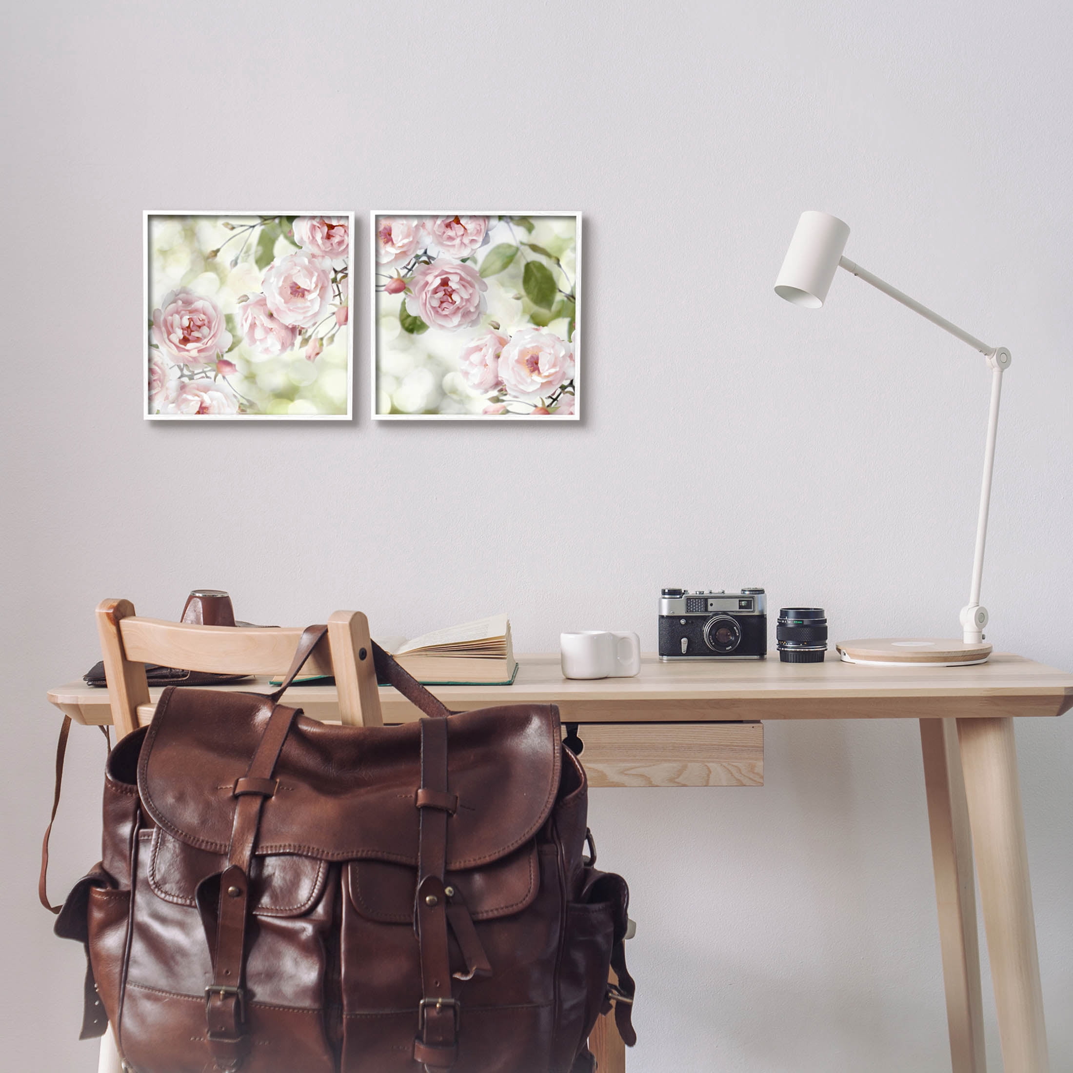 Blooming Rose Bush Floral Nature Botanical & Floral Graphic Art White Framed Art Print Wall Art, Set of 2