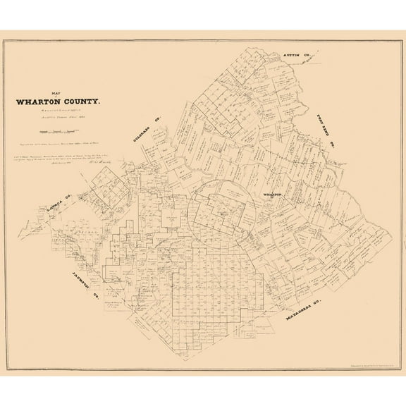 Historic County Map - Wharton County Texas - Walsh 1880 - 26.99 x 23 - Vintage Wall Art