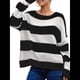 thumbnail image 2 of Suéter de Punto A Rayas para Mujer, Cuello Redondo, Otoño-Invierno, Larga, Bloque de Color Negro XXL, 2 of 8