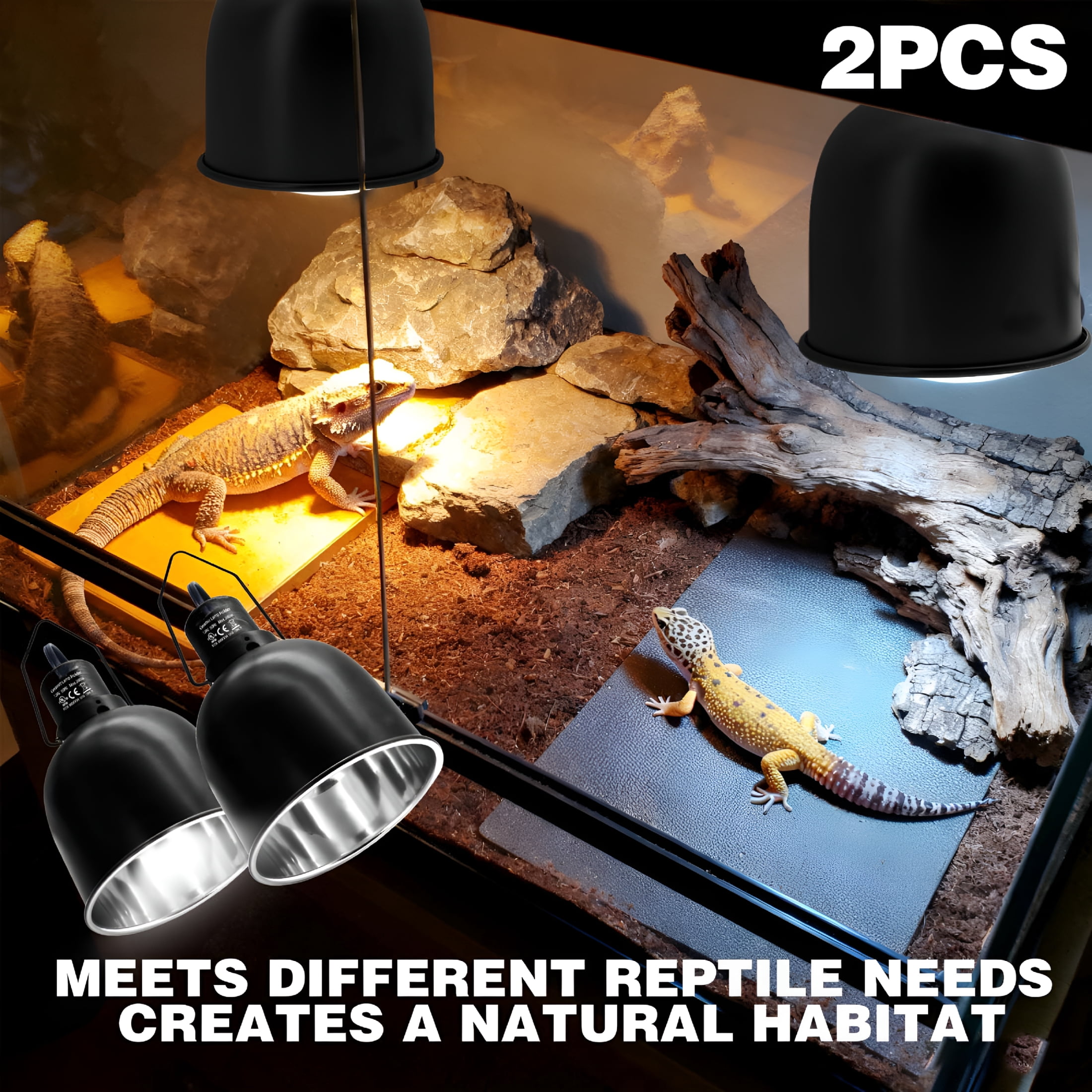 HIBIBUD 2026 New 5.5-Inch Reptile Heat Lamp Fixture (2 Packs) Dual-Switch Reptile Light Fixture Reptile Heat Lamp Single Fixture Max 200W Power E26