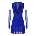 thumbnail image 4 of Doomiva Women's Lyrical Dance Dress Sparkly Rhinestone Figure Skating Leotard Dress with Gloves Royal Blue XL, 4 of 7