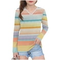 thumbnail image 2 of Piuwrlz Girls Long Sleeve T-Shirt Kids Cotton Shirts Printed Stripe V-neck V-neck T Shirt Tops Multicolor Size 13 Years, 2 of 8