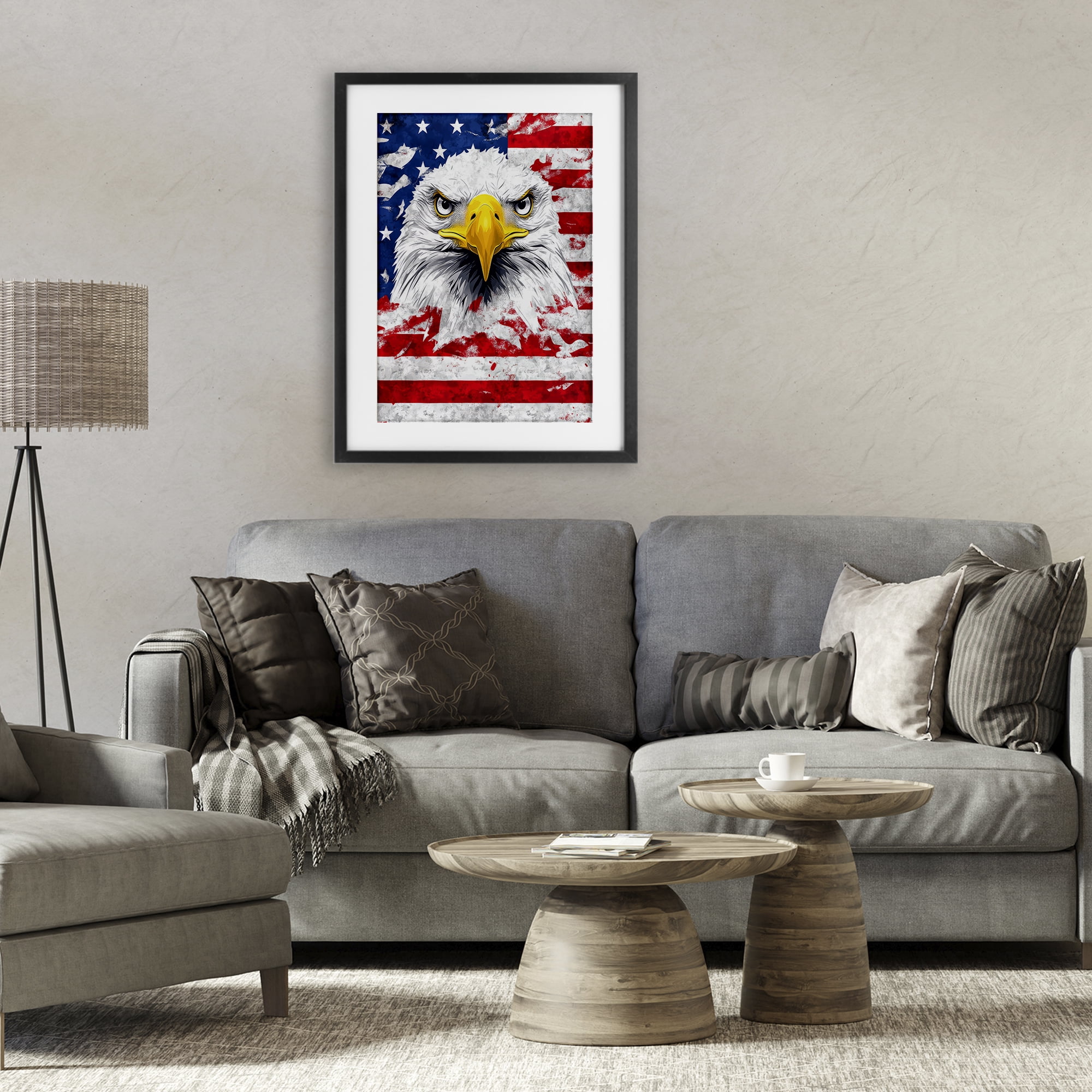 Stupell Industries Patriotic Bald Eagle Flag Black Framed Print Under Glass, design by The Wands Want