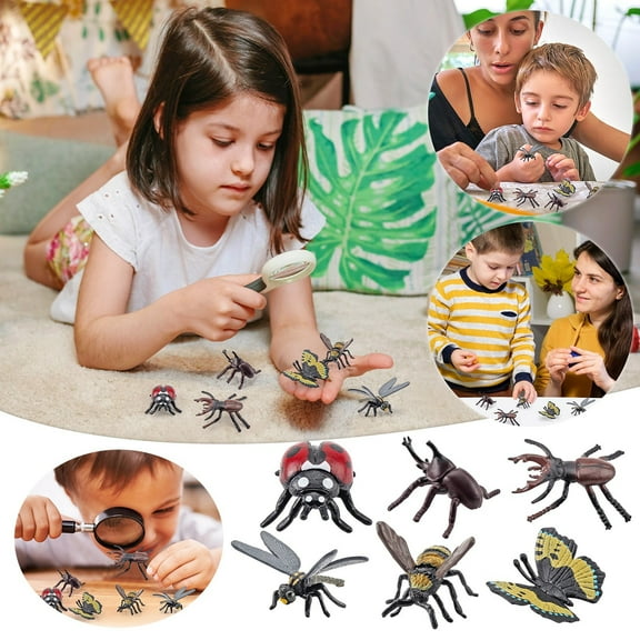 Gqtwoy 6PCS Figurines of Ladybugs,Beetles,Moths,Dragonflies,Butterflies,Plastic Insect Bug Figures Toy Kit,Early Education Growth Stage Model Biology Science Toys School Project for Kids Toddlers