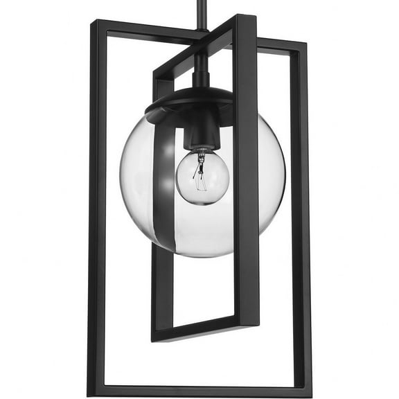 Progress Lighting Atwell 1-Light Pendant, Matte Black, Clear Globe Shade