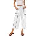 thumbnail image 2 of Women's Drawstring Waist Capris Sweat Pants Wide Leg Elastic Waist Casual Cropped Trousers with Multi Pockets White S, 2 of 8