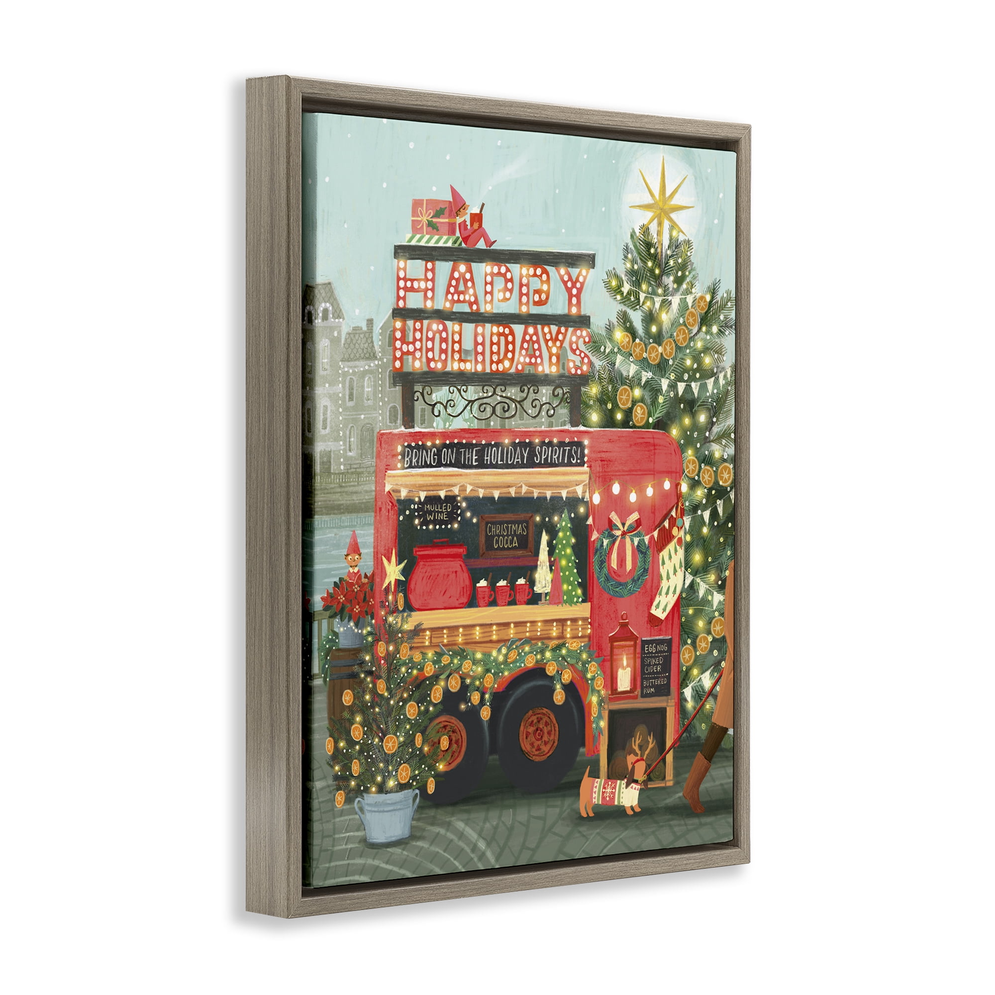 Stupell Industries Christmas Beverage Truck Holiday Painting Brown Floater Framed Canvas Art Prints Wall Art, 17 x 21