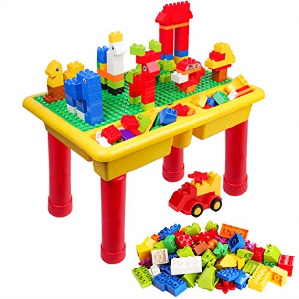 burgkidz Kids Storage Block Table with 68 PCS Large Building Blocks for Toddlers, Children