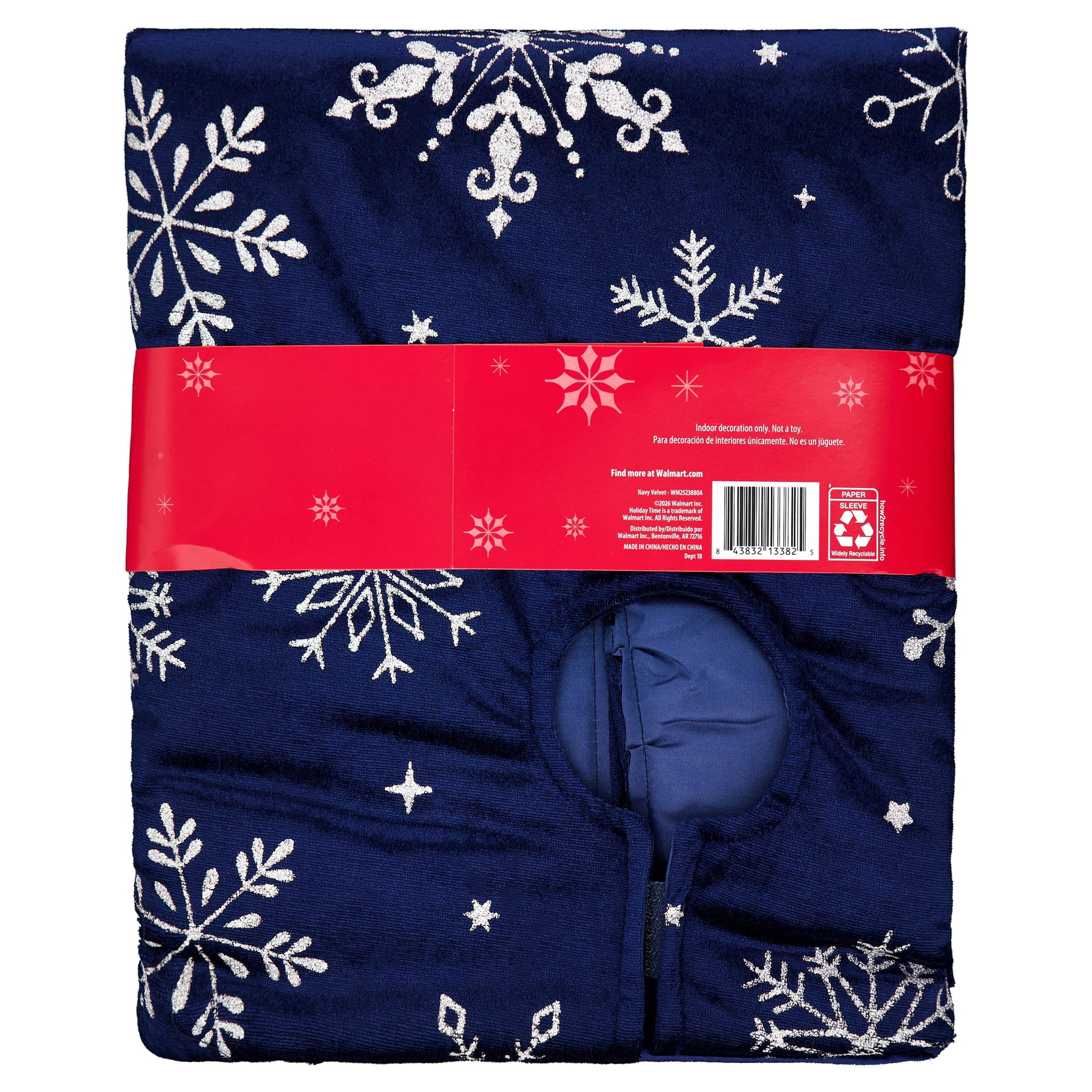 Velvet Glitter Snowflake Christmas Tree Skirt, Navy, 48", by Holiday Time