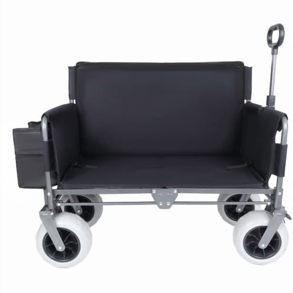 3-in-1 Folding Wagon with Bench Seat, 500 lbs Heavy Duty Collapsible Beach Wagon with 9"x4" Sand Tires, 180L Utility Cart with Ice Pack for Camping, Black