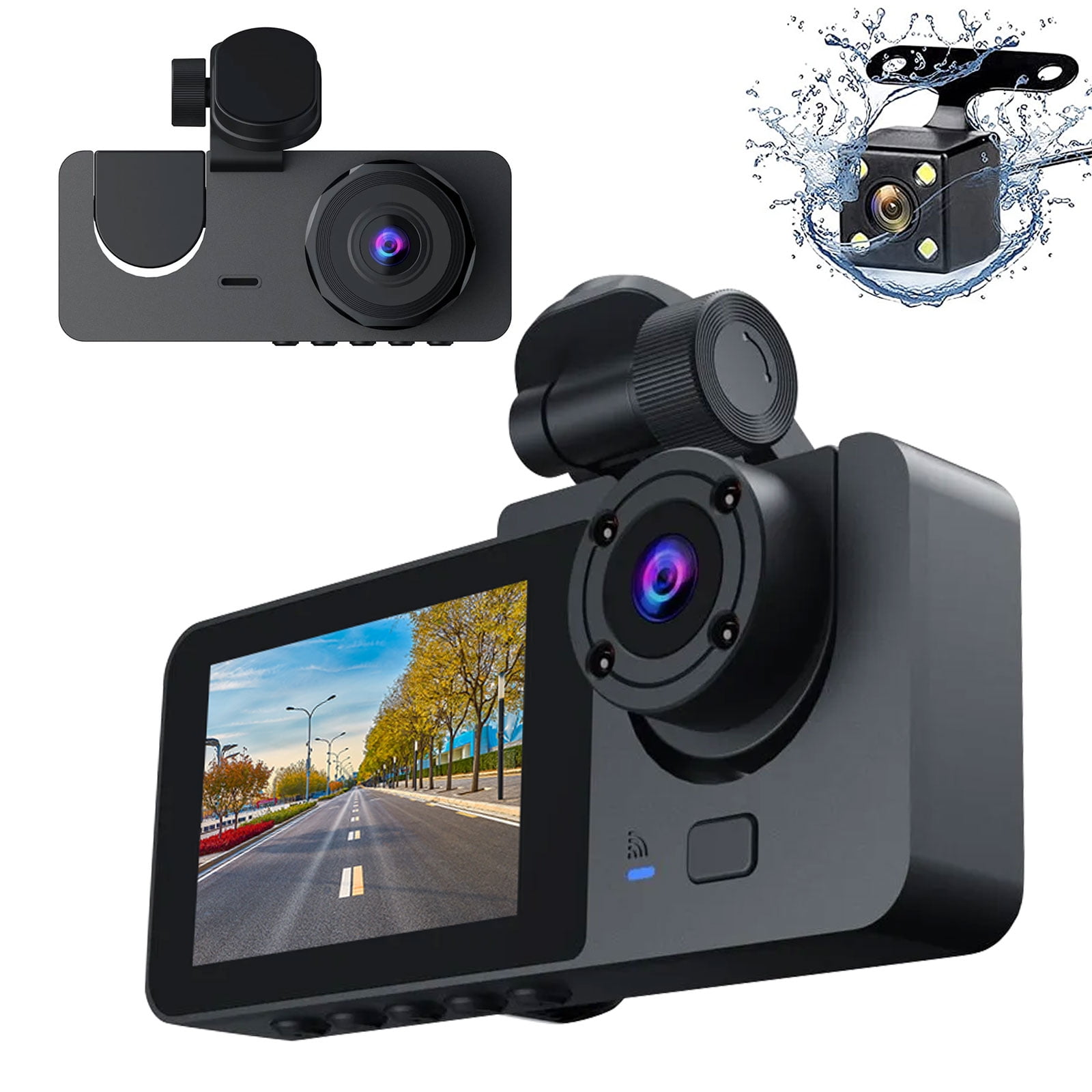 3 Channel Dash Cam, TSV Front Rear Inside, Three Way Triple Dashcams Driving Recorder for Cars with Night Vision WDR, Loop Recording, G-Sensor, 24H Parking Monitor, 170° Wide Angle -