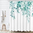 thumbnail image 4 of Teal Eucalyptus Shower Curtain Sets, Watercolor Turquoise Leaves on The Top Plant with Floral Bathroom Decoration 72x84 Inch with Hooks, 4 of 6
