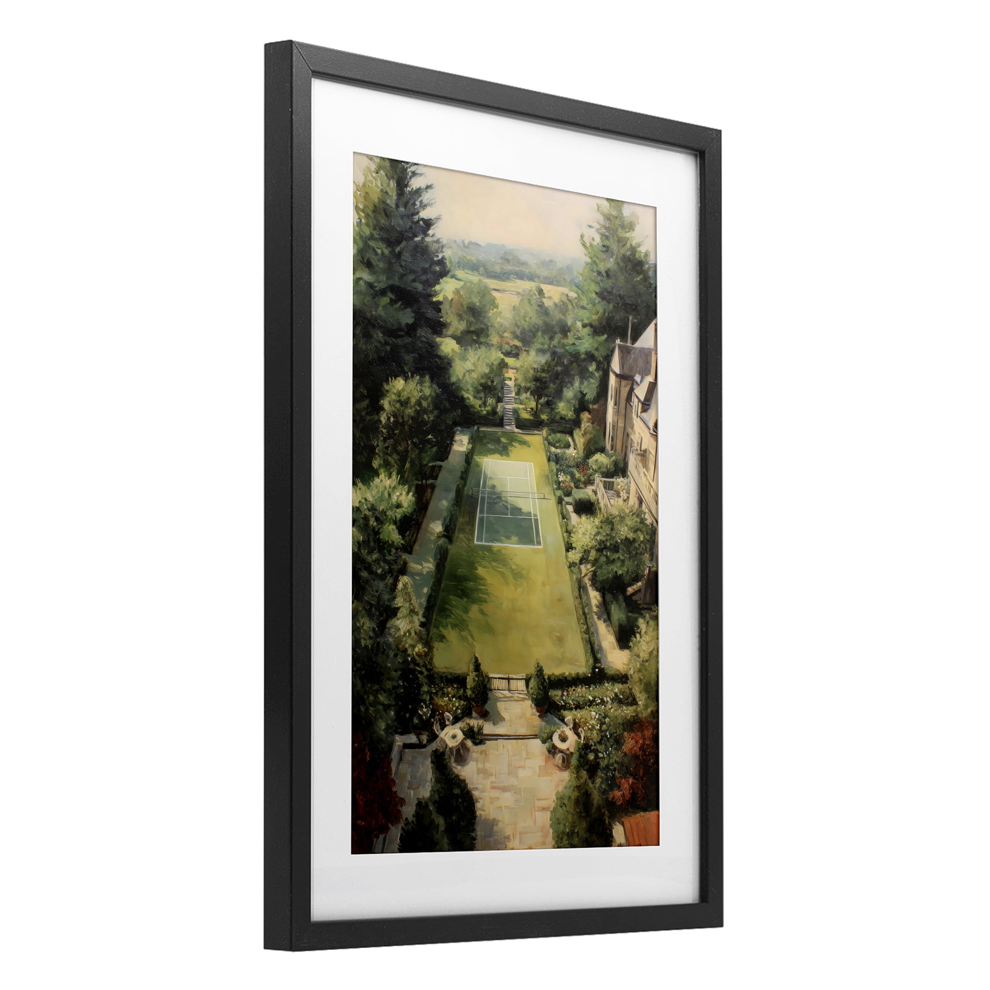 Stupell Industries Vintage Tennis At The Manor Black Framed Print Under Glass, design by Petal Prints Design