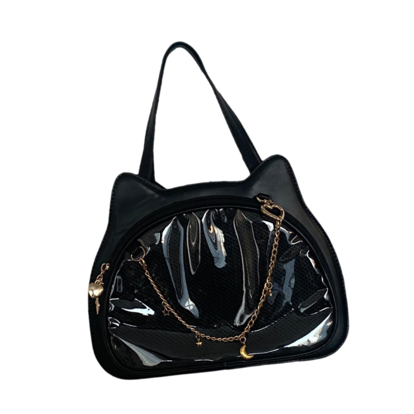 Wxqbjtam Cat Shape Shoulder Bag PU Adjustable Detachable Shoulder Strap Small Cute Casual Black