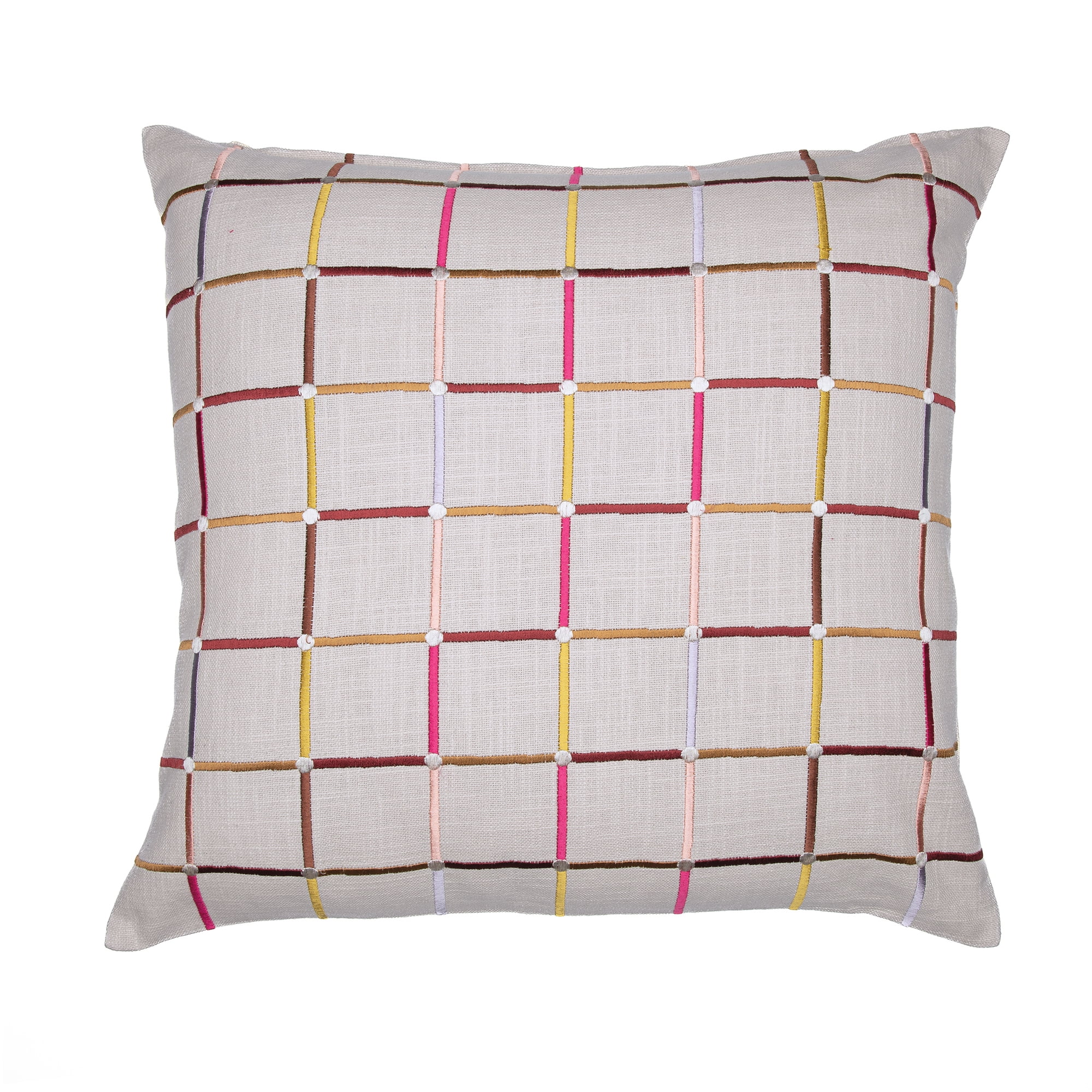 Ox Bay and Stacy Garcia 24" x 24" Ivory Checkered Embroidered Cotton Blend Adult Decorative Throw Pillow