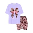 thumbnail image 2 of Little Girls Summer Outfits Leopard Heart 2 Piece Outfit Short Sleeve Top and Shorts Casual Elastic Waistband for Toddler Kid Youth, 2 of 6